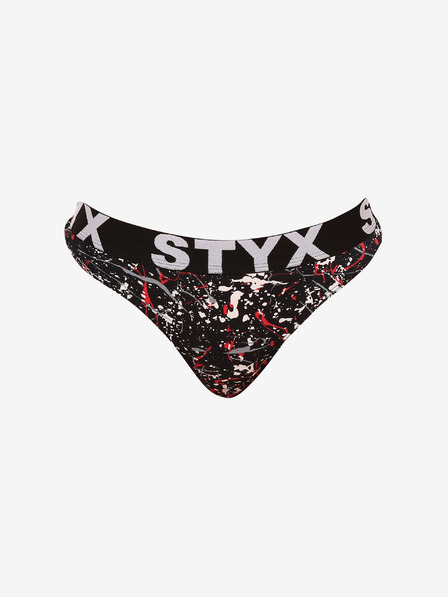 Styx Čierne vzorované dámske tangá Styx art Jáchym