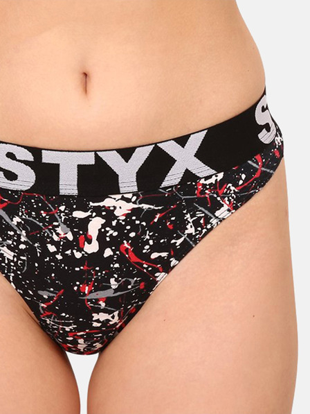 Styx Čierne vzorované dámske tangá Styx art Jáchym