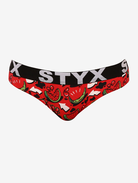 Styx Čierno-červené dámske vzorované tangá Styx art Melouny