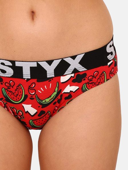Styx Čierno-červené dámske vzorované tangá Styx art Melouny