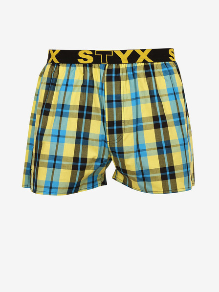 Styx Modro-žlté pánske kockované trenírky Styx