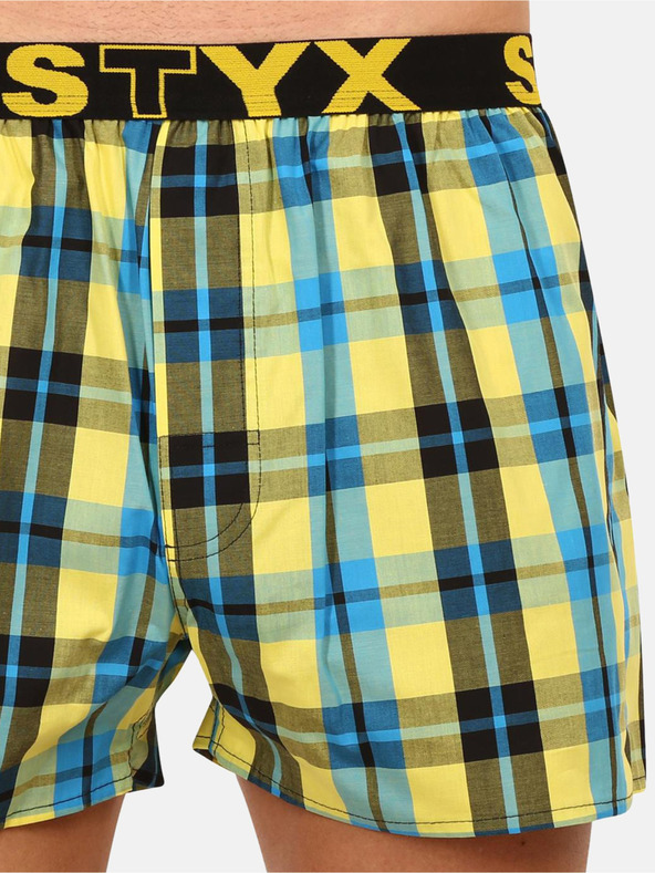 Styx Modro-žlté pánske kockované trenírky Styx