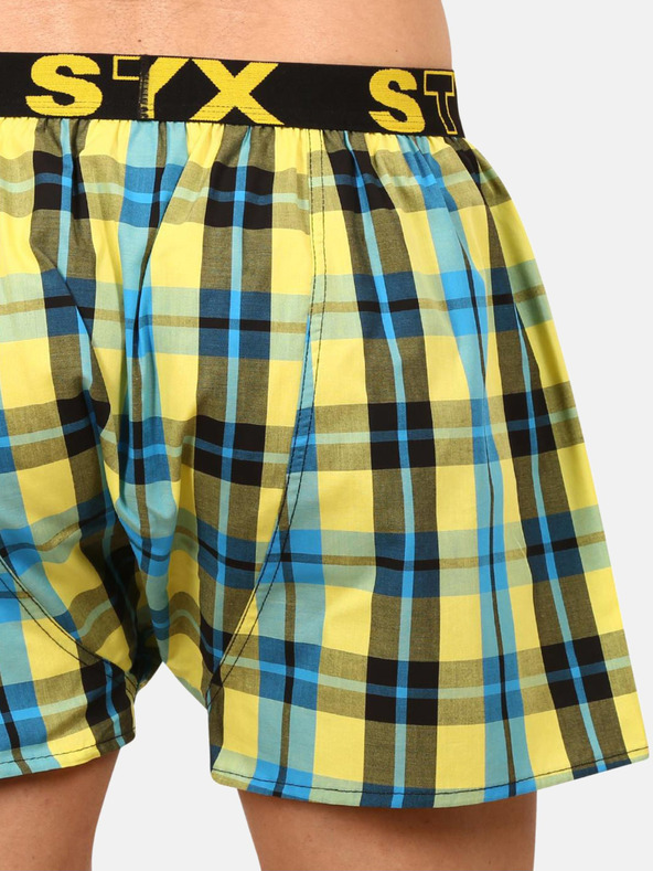 Styx Modro-žlté pánske kockované trenírky Styx