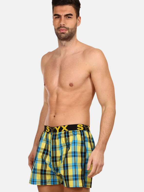 Styx Modro-žlté pánske kockované trenírky Styx