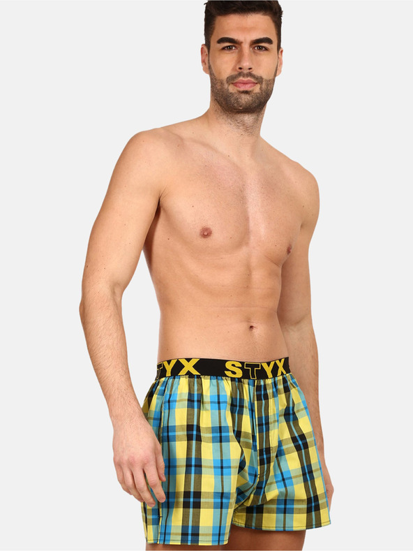 Styx Modro-žlté pánske kockované trenírky Styx