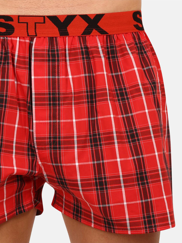 Styx Styx červené pánske kockované šortky
