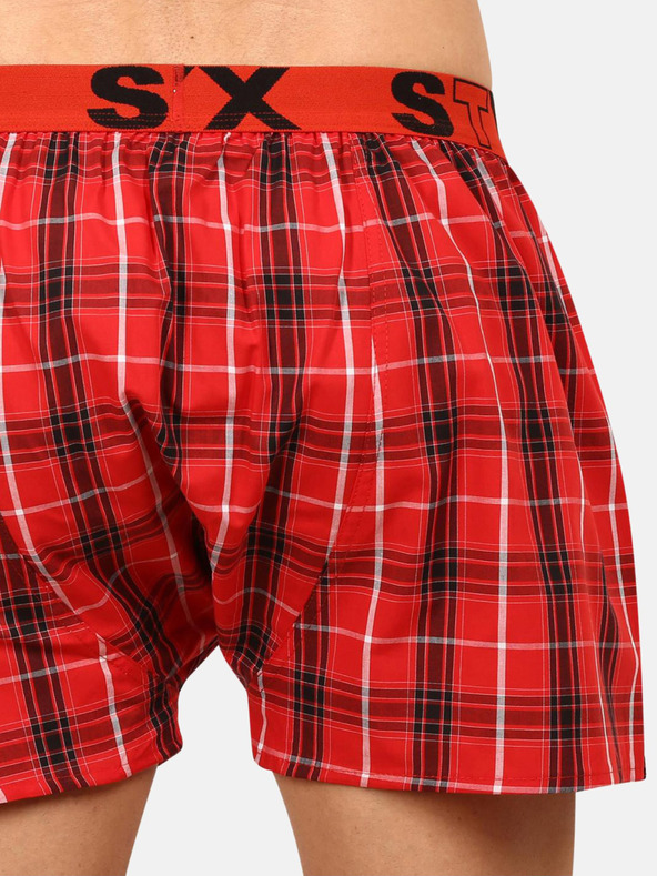 Styx Styx červené pánske kockované šortky