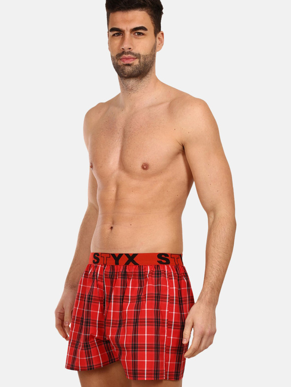Styx Styx červené pánske kockované šortky