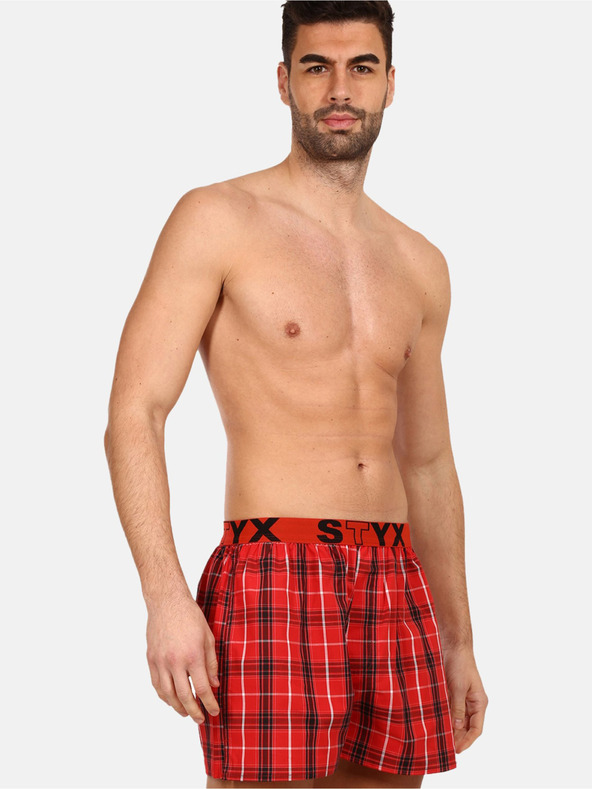 Styx Styx červené pánske kockované šortky