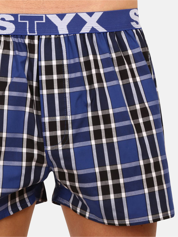 Styx Čierno-modré pánske kockované šortky Styx