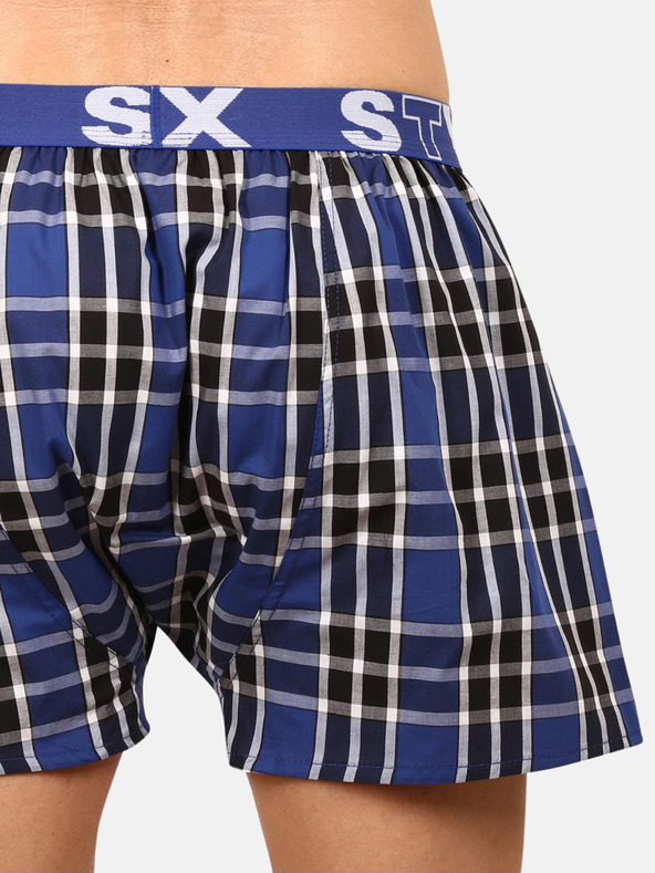 Styx Čierno-modré pánske kockované šortky Styx