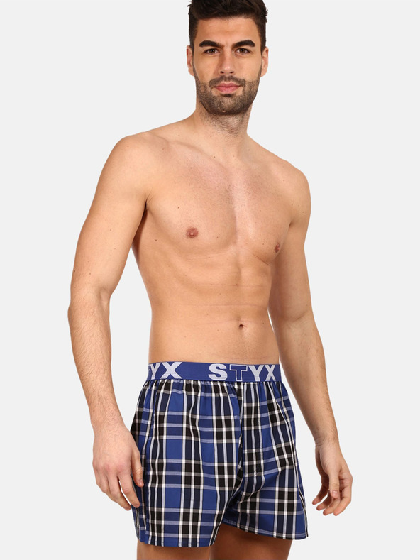 Styx Čierno-modré pánske kockované šortky Styx