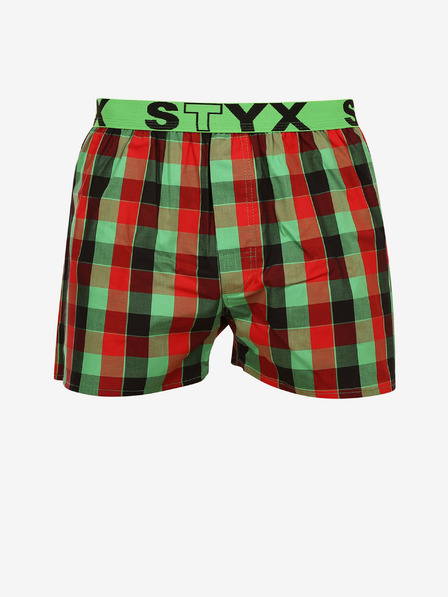 Styx Červené a zelené pánske károvane šortky Styx