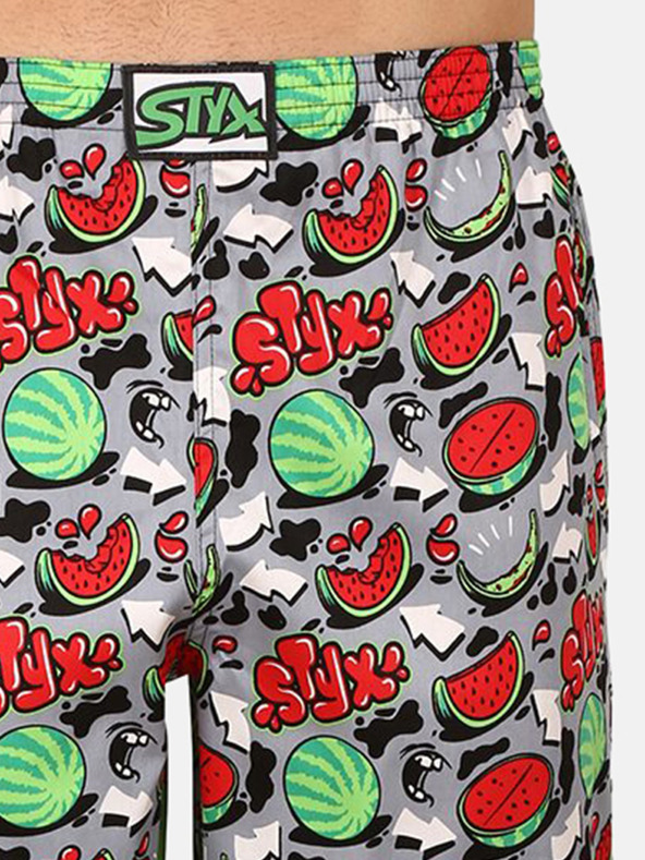 Styx Červeno-šedé pánske vzorované pyžamové nohavice Styx