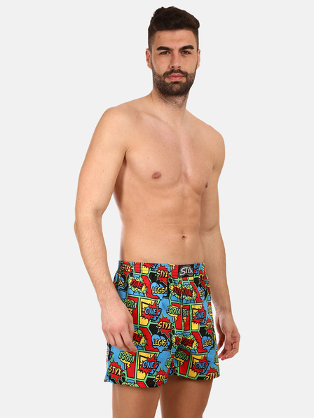 Styx Červeno-modré pánske vzorované šortky Styx premium art Boom