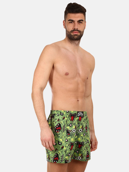 Styx Zelené pánske vzorované šortky Styx premium art Zombie