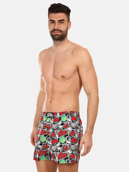 Styx Šedé a červené pánske vzorované šortky Styx premium art Melons