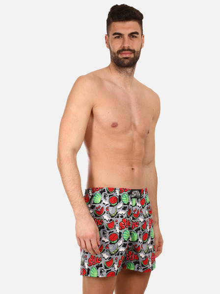 Styx Šedé a červené pánske vzorované šortky Styx premium art Melons