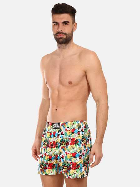 Styx Žlto-červené pánske vzorované šortky Styx premium art Emoji