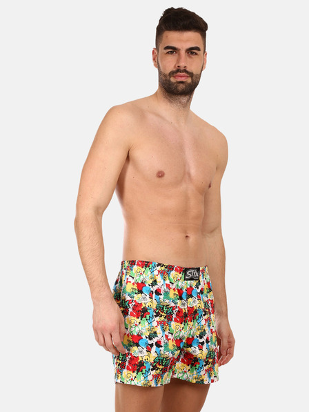 Styx Žlto-červené pánske vzorované šortky Styx premium art Emoji