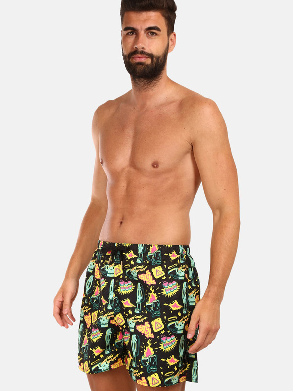 Styx Žlto-čierne pánske vzorované plavky Styx