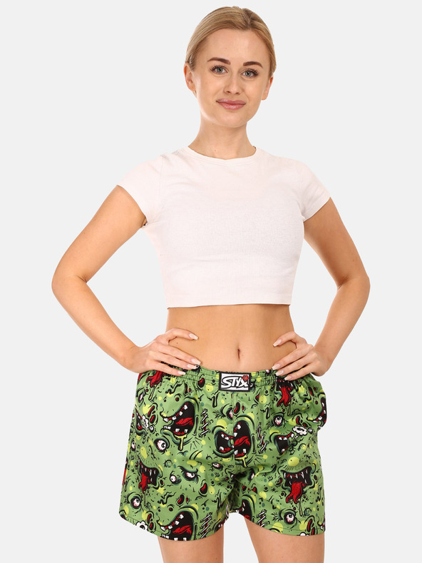 Styx Zelené dámske vzorované šortky na spanie Styx zombie
