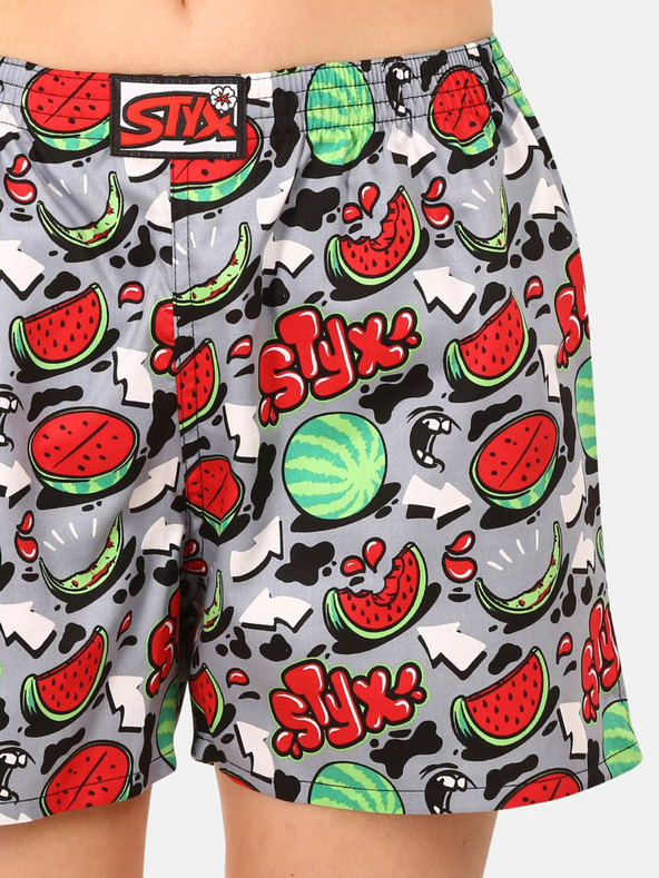Styx Červeno-šedé dámske vzorované šortky na spanie Styx Melóny