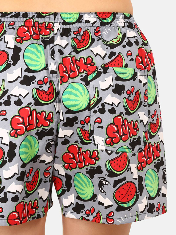 Styx Červeno-šedé dámske vzorované šortky na spanie Styx Melóny