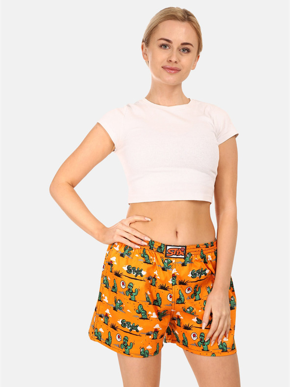 Styx Oranžové dámske vzorované šortky na spanie Styx Cactus