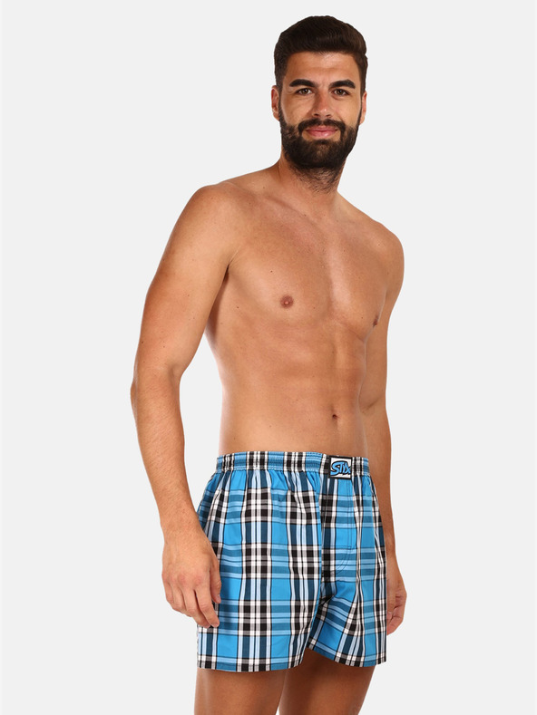 Styx Modré pánske kockované šortky Styx