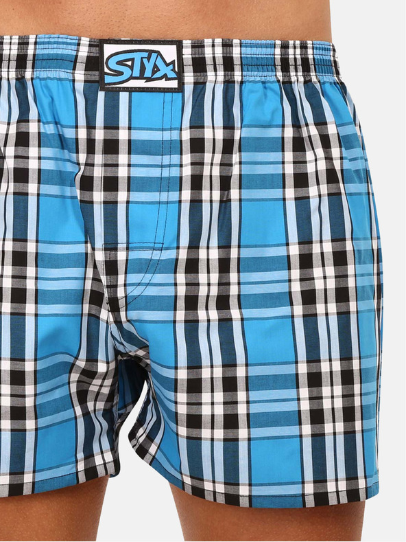 Styx Modré pánske kockované šortky Styx
