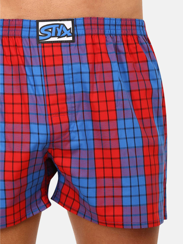 Styx Červené a modré pánske kockované šortky Styx