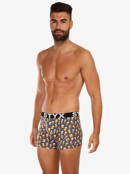 Styx Šedé pánske vzorované boxerky Styx Pivo