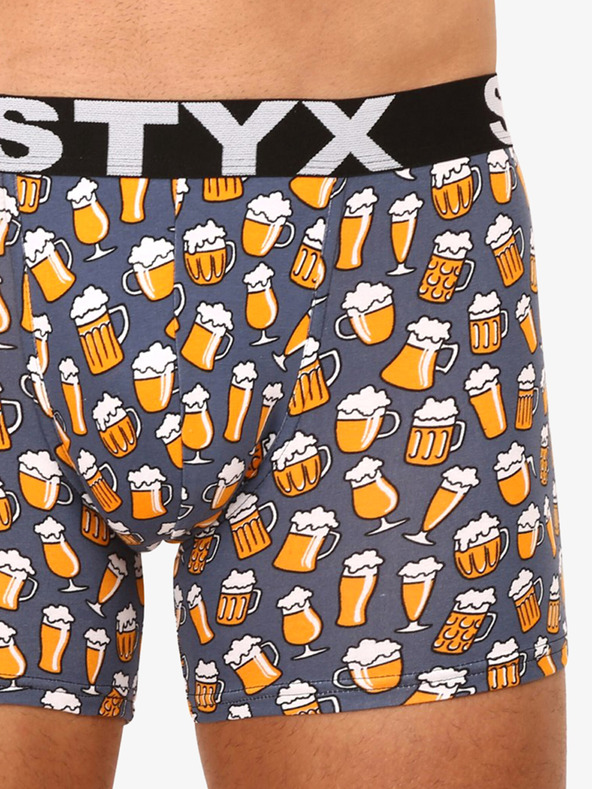 Styx Šedé pánske vzorované boxerky Styx Pivo