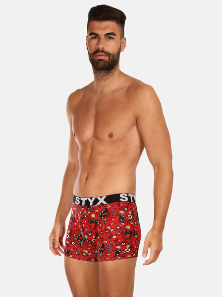 Styx Červené pánske vzorované boxerky Styx Zombie