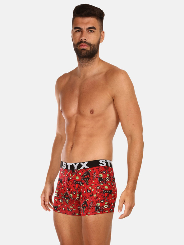 Styx Červené pánske vzorované boxerky Styx Zombie