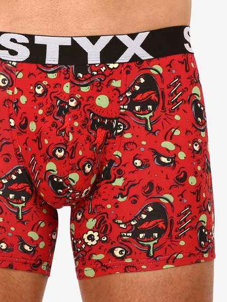 Styx Červené pánske vzorované boxerky Styx Zombie