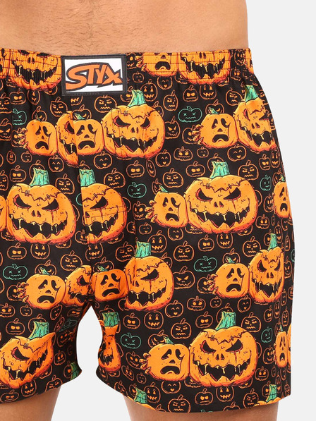 Styx Oranžovo-hnedé pánske šortky Styx s tekvicou na Halloween