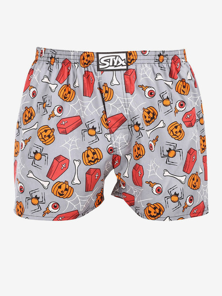 Styx Oranžovo-sivé pánske šortky Styx Halloween Coffins