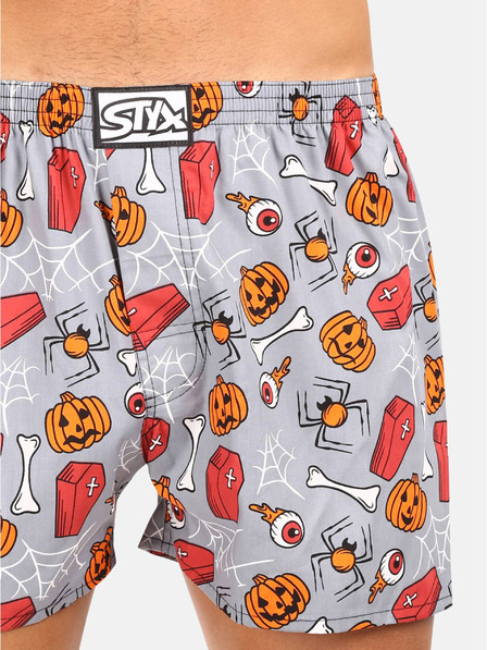 Styx Oranžovo-sivé pánske šortky Styx Halloween Coffins