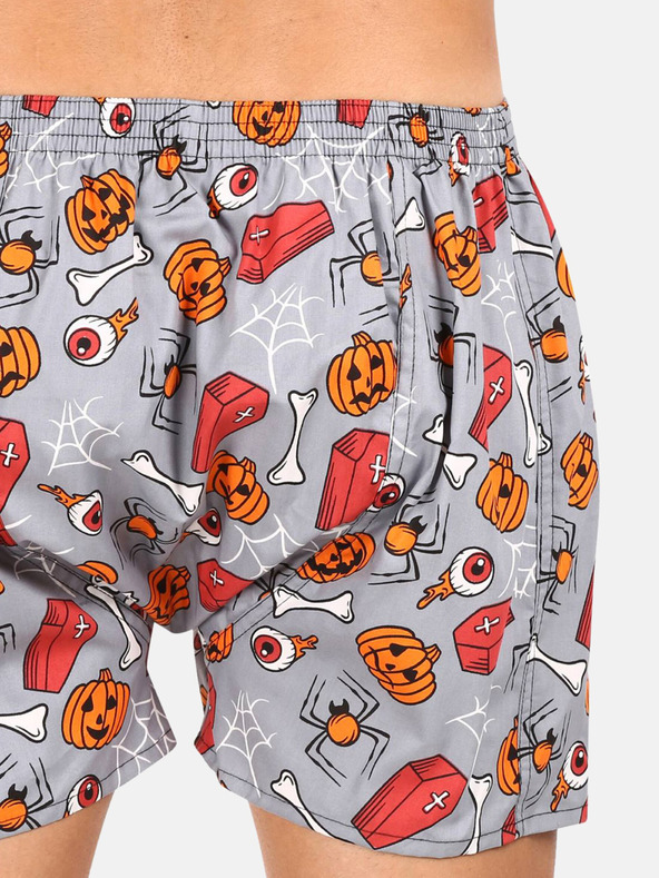 Styx Oranžovo-sivé pánske šortky Styx Halloween Coffins