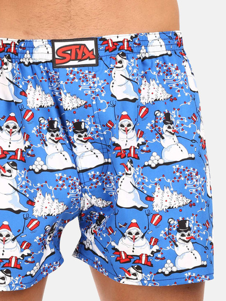 Styx Biele a modré pánske vianočné šortky Styx Vianoční snehuliaci