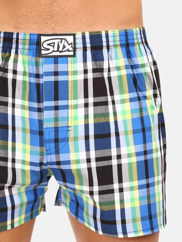 Styx Zelené a modré pánske kockované šortky Styx