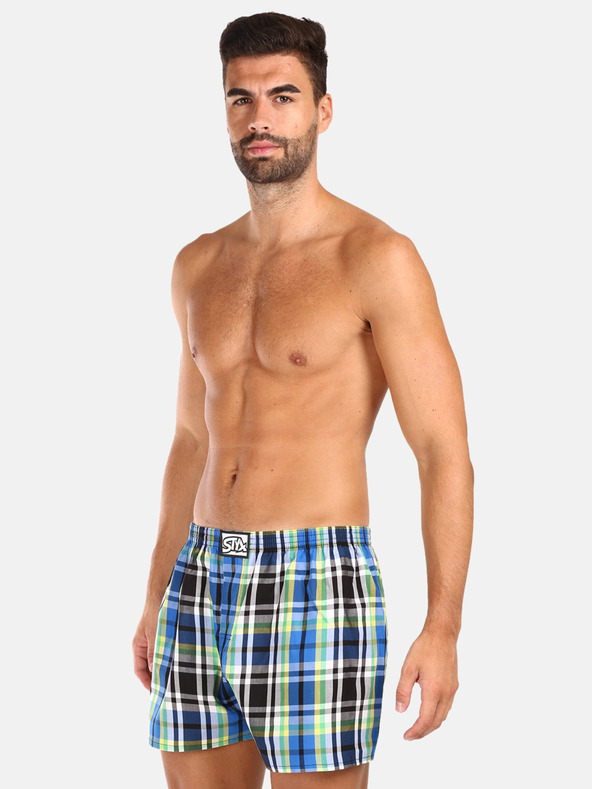Styx Zelené a modré pánske kockované šortky Styx