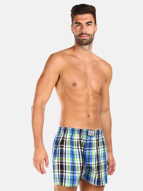 Styx Zelené a modré pánske kockované šortky Styx