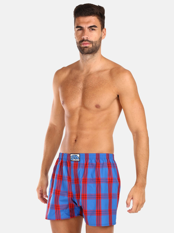 Styx Styx červené pánske kockované šortky