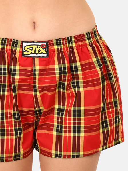 Styx Žlto-červené dámske kockované šortky Styx