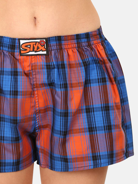 Styx Oranžové a modré dámske kockované šortky Styx