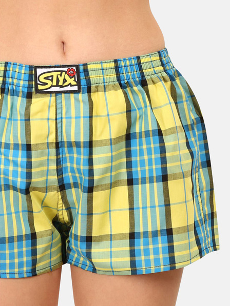 Styx Modré a žlté dámske kockované šortky Styx
