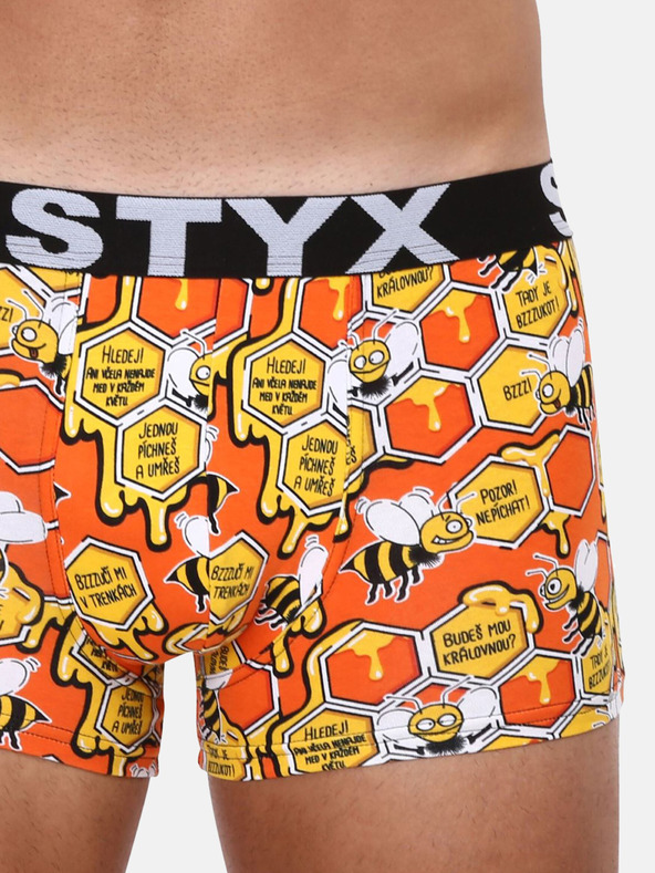 Styx Žltooranžové pánske vzorované boxerky Styx Bees